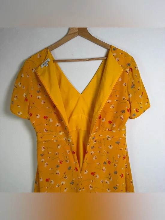 Madewell Silk Belladonna Dress Womens Sz 6 Yellow Floral Mini Cottage Boho Lux - Picture 11 of 11